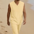thumbnail image 2 of Mens 100% Cotton Linen Tank Tops Sleeveless T Shirts V Neck Loose Casual Summer Beach Basic Tank Shirts Yellow, 2 of 7