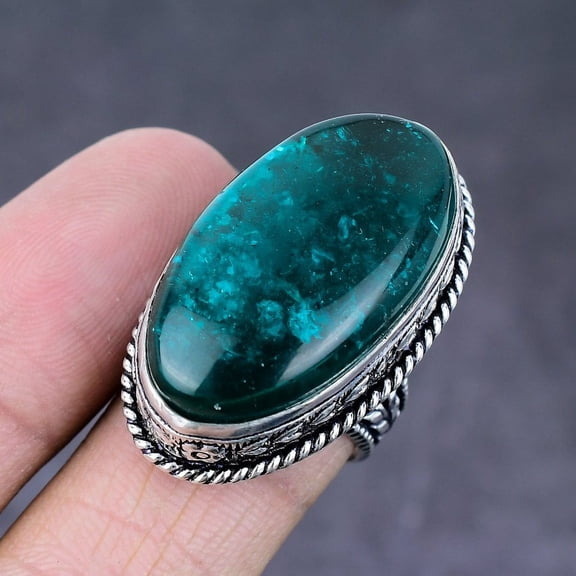 Natural Blue Amber Gemstone Handmade 925 Sterling Silver Ring Size 8