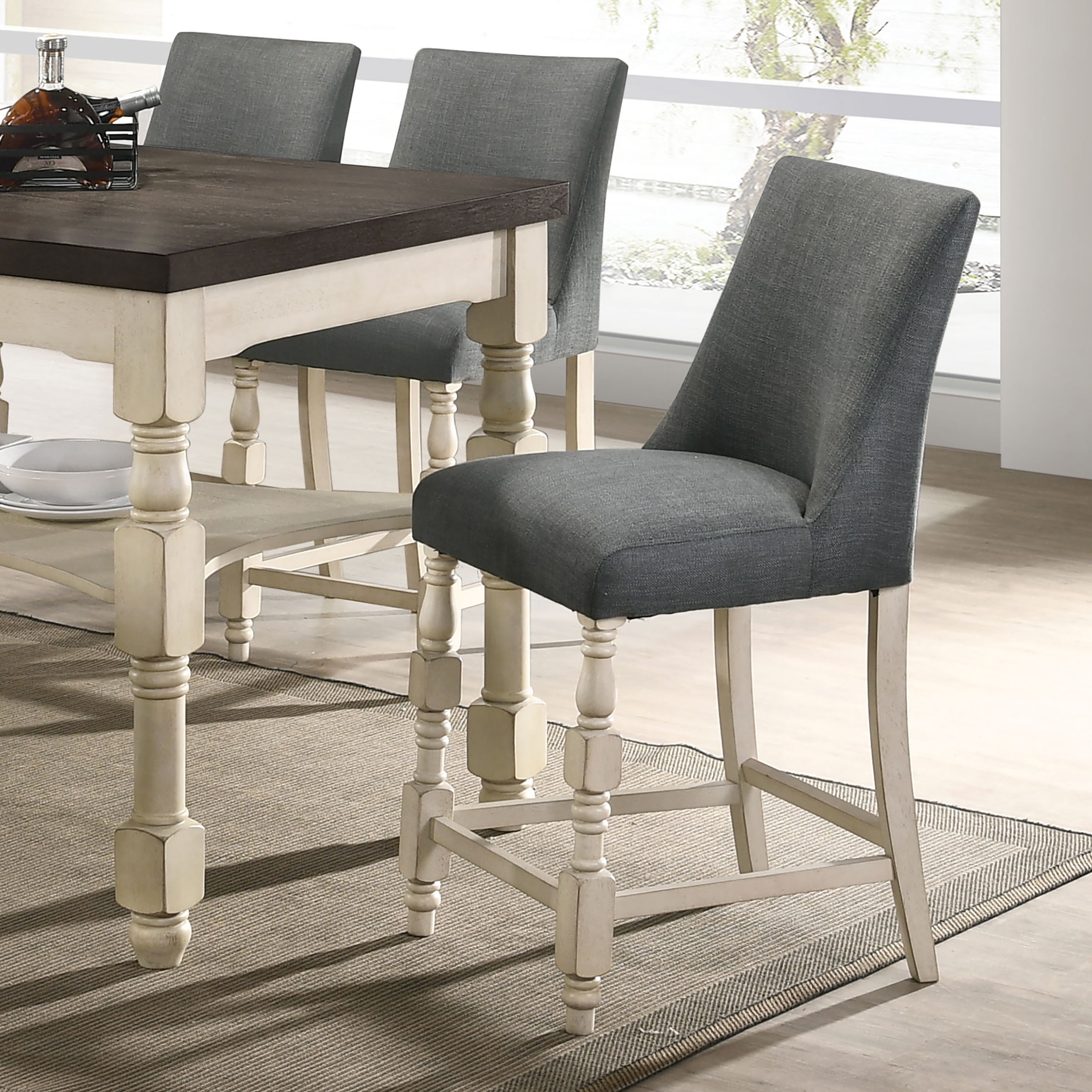 Furniture of America Yelle Upholstered Gray Fabric and and Counter Height Chairs (Set of 2)