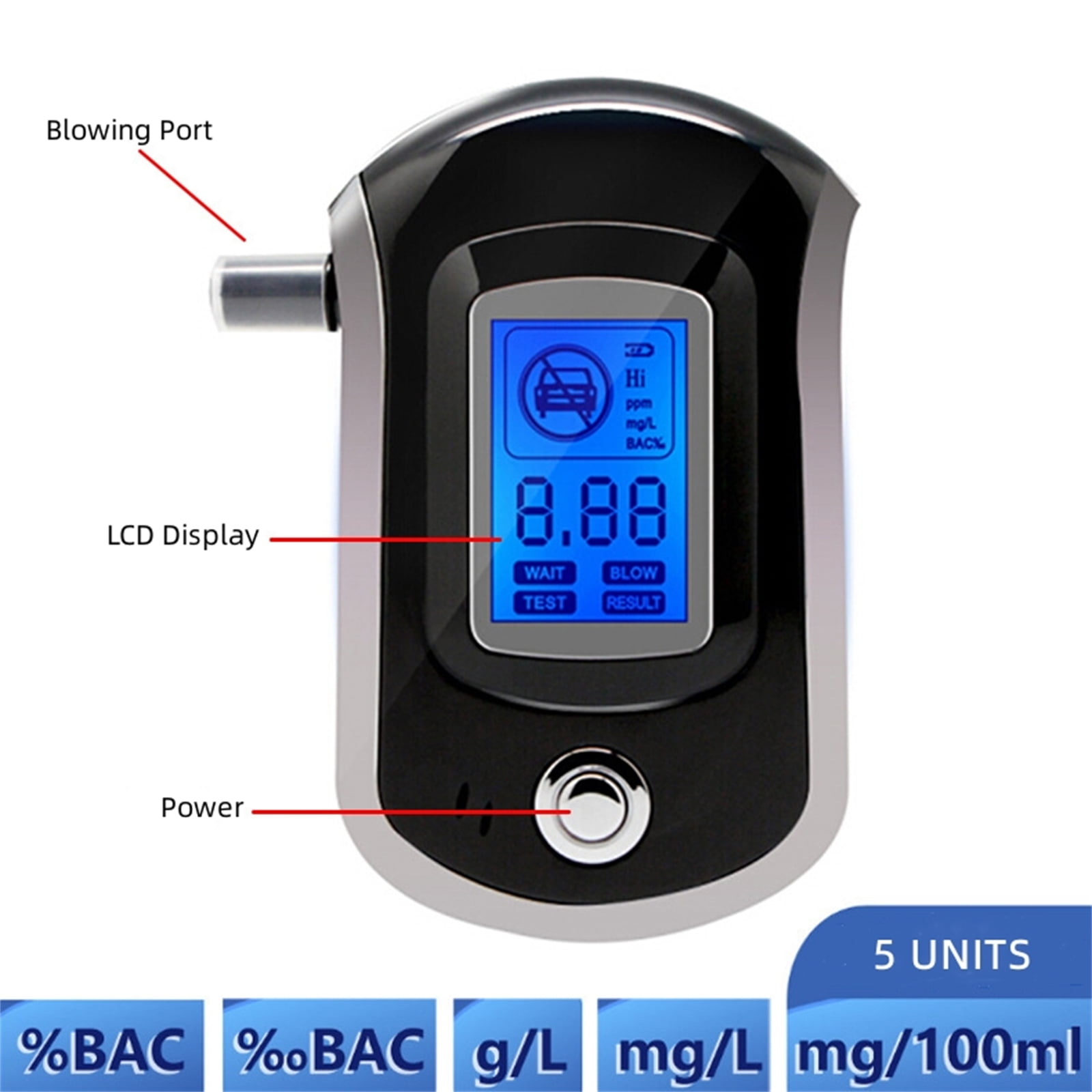 AT6000 Digital Breath Alcohol Tester LCD Screen Portable Breath Drunk