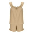 thumbnail image 4 of Women'S Pajama Sets 2 Piece Sleeveless Sleepwear Ruffle Tanks Top And Casual Shorts Sweet Loungewear Outfit Khaki XL, 4 of 6