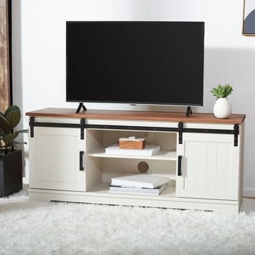SAFAVIEH Braelynn 2-Shelf 2-Door Media Stand White Washed / Walnut