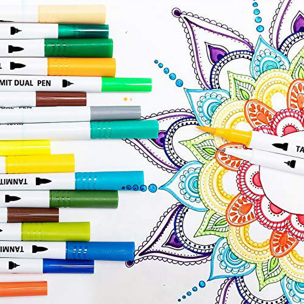 Dual Brush Marker Pens For Coloring Books, Tanmit Fine Tip