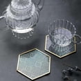 thumbnail image 4 of Set of 4 Gold Glass Coasters, Carved Tumbler Style, Hexagon Coasters with Brass Rim for Coffee Tea, Modern Clear Coasters for Home Bar Cafes Hotel Table Decoration, 4 of 7