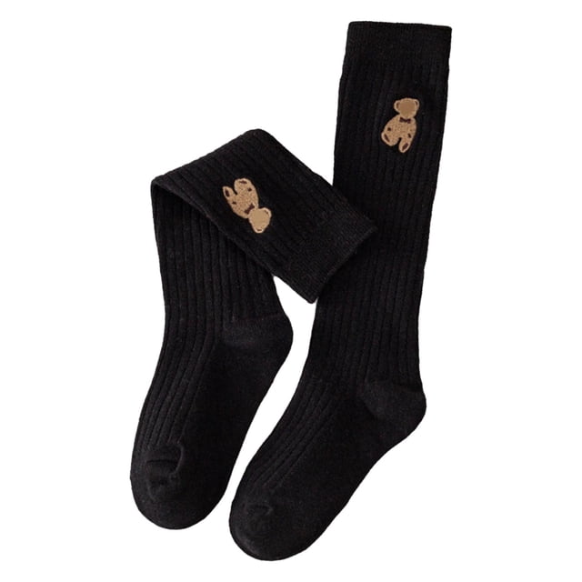 Medias lindas para niñas Medias largas hasta la rodilla con patrón de oso para niños para otoño e invierno vistiendo de negro S 12‑15 cm para 1‑3 años