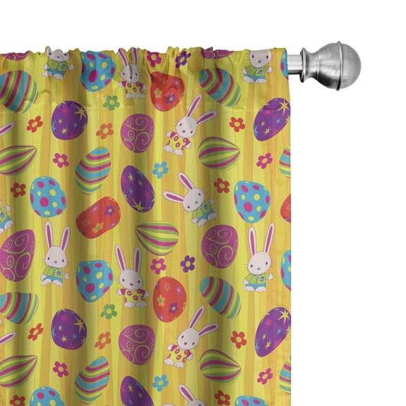 Ambesonne Easter Curtains, Bunnies Daisies Funky, Pair of 28"x95", Multicolor