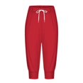 thumbnail image 4 of Lroveb Pantalons Capri pour Femmes avec Cordon de Serrage Pantalons d'Entraînement d'Été Shorts 2024 Taille Haute à Volants Ourlet Plissé Floral Pantalons Décontractés Rouge, 4 of 5