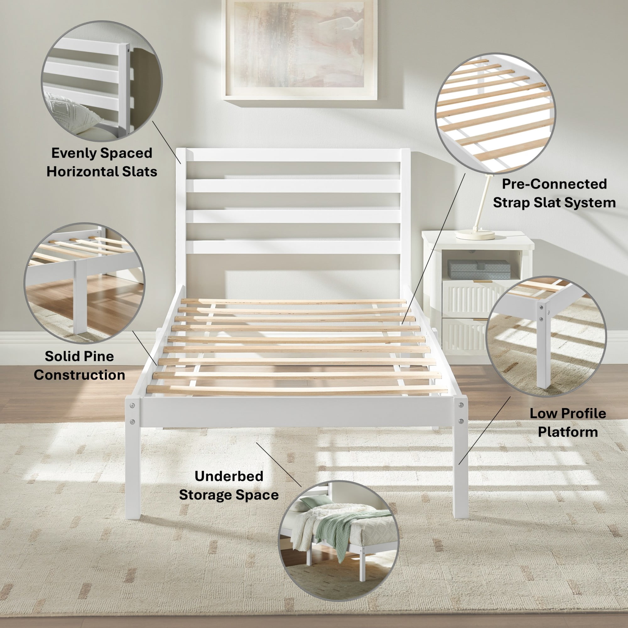 Mainstays Palmer Twin Platform Bed, White