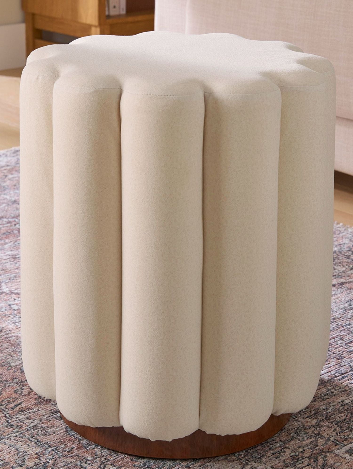 Better Homes & Gardens Lillian Velvet Tufted Ottoman, Cream