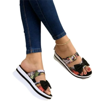 

Women s Platform Slippers Heightening Thick Sole Summer Open Toe Slide Shoes 38 Black