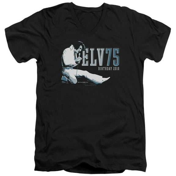 Elvis Presley Elv 75 Logo V-Neck T-Shirt Black