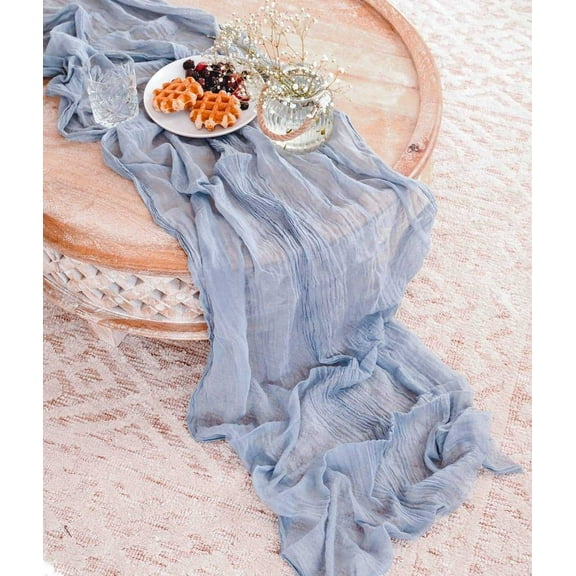 Xukmct Rustic Table Runner Cheesecloth Gauze Tabletop Washable Fabric Table Runner for Christmas Wedding Party, 35" x 70"
