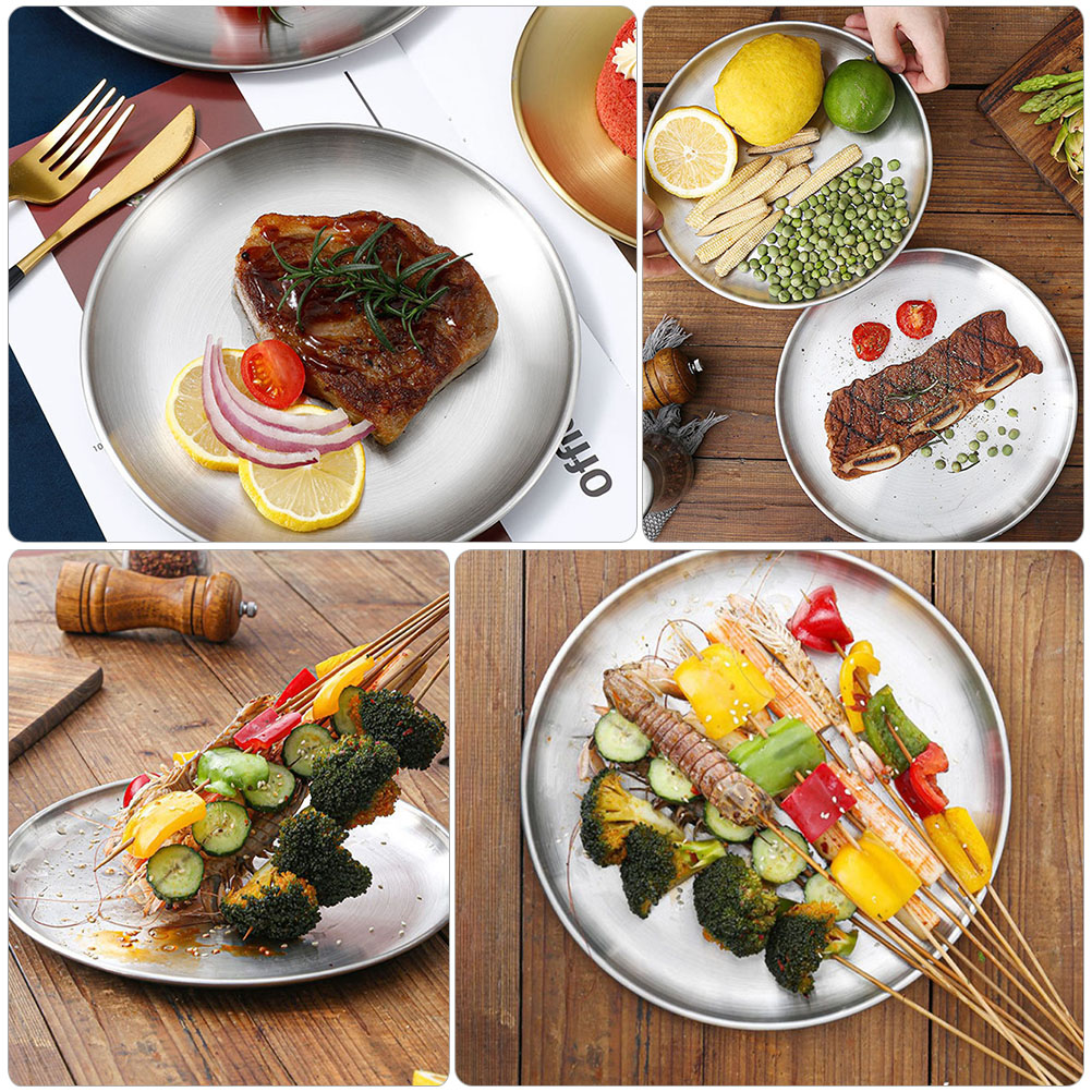 VALICLUD Lot De 2 Assiettes Rondes En Acier Inoxydable Avec Poignées