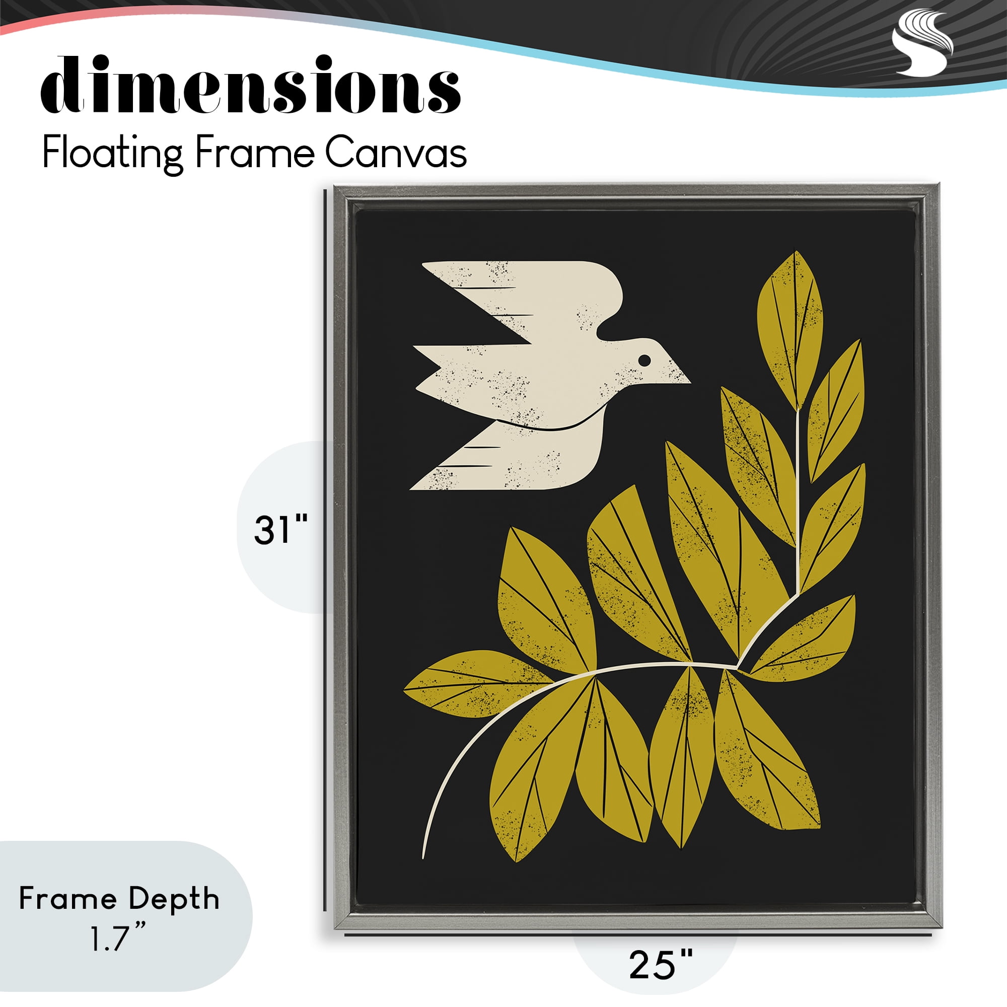 Stupell Industries Midcentury Dove & Branch Gray Framed Floater Canvas Wall Art, design by Renea L. Thull