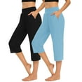 thumbnail image 3 of REALiKUN 2Pcs Womens Wide Leg Yoga Pants High Waisted Side Slit Joggers Casual Loose Lounge Sweatpants, 3 of 8