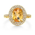 thumbnail image 2 of Gem Stone King 18K Yellow Gold Plated Silver Halo Engagement Ring Checkerboard Citrine Moissanite (2.08 Cttw), 2 of 3