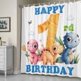 thumbnail image 5 of Happy 1rd Birthday Shower Curtain, Cartoon Pink Yellow Blue Dinosaurs Floral Waterproof Shower Curtain Set with 12 Hooks Lightweight Bath Curtains Fabric Bathroom Decor 48x72 Inches, 5 of 9