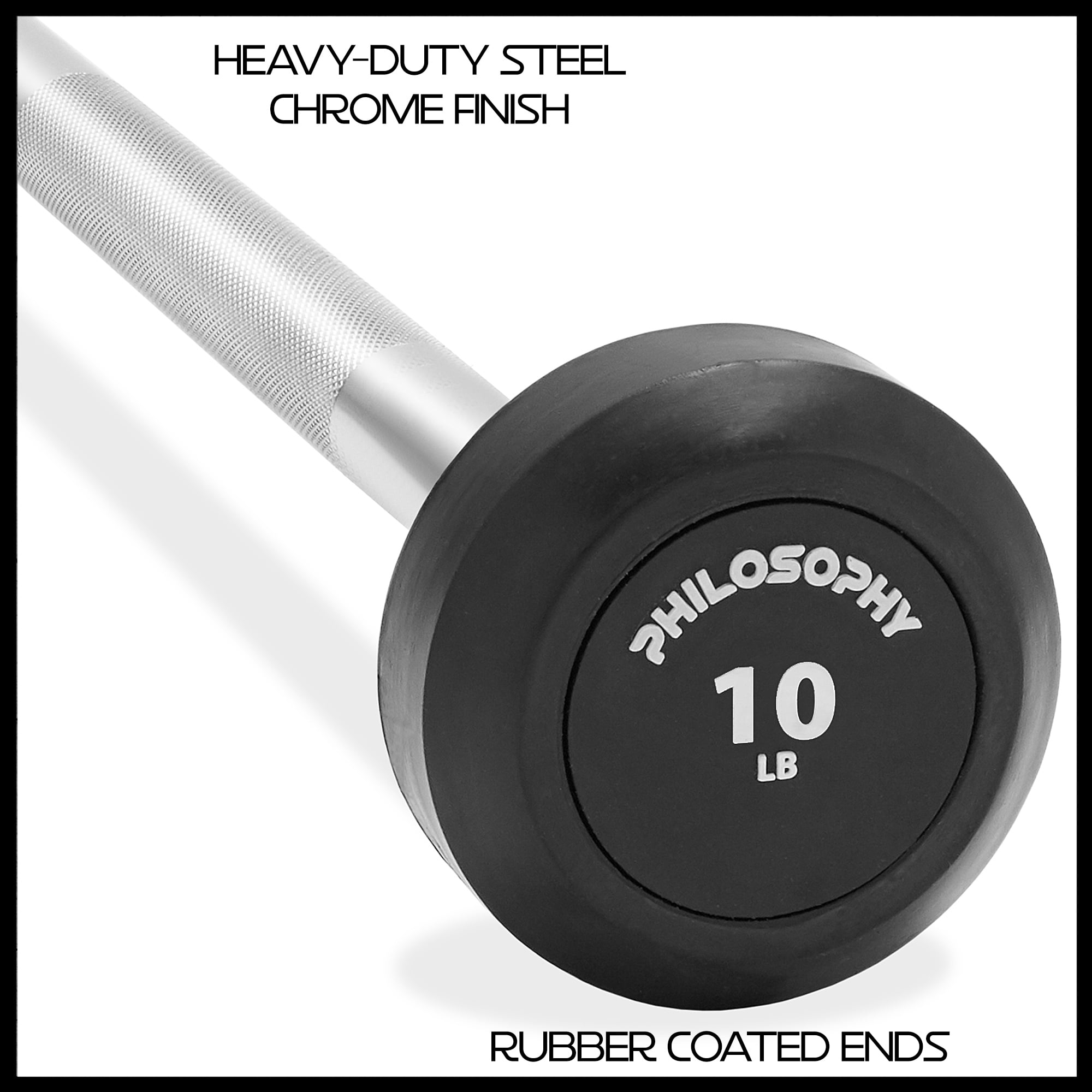 Philosophy Gym Rubber Fixed Barbell, 10 LB Pre-Loaded Weight Straight Bar for Strength Training & Weightlifting