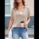 thumbnail image 5 of Camisetas de Corta con Cuello en V y Muescas para Mujer, Blusas de Verano Básicas y Holgadas, Camisetas de Corta 2025 Caqui XL, 5 of 8