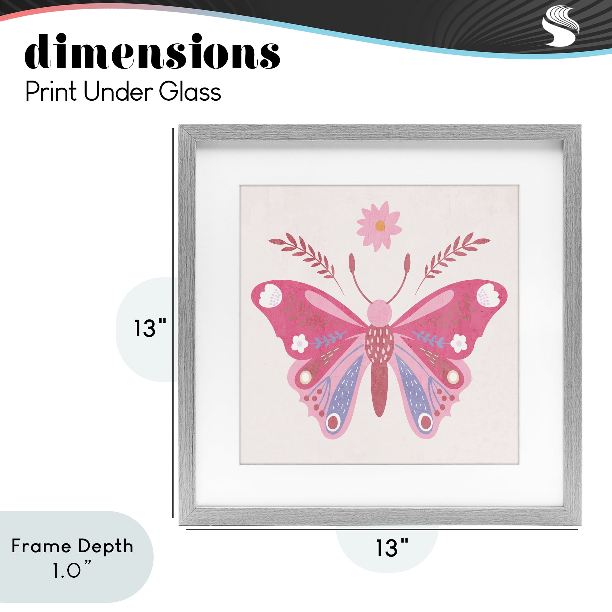 Stupell Industries Folk Butterfly in Pink Gray Framed Print Under Glass, design by Kim Allen