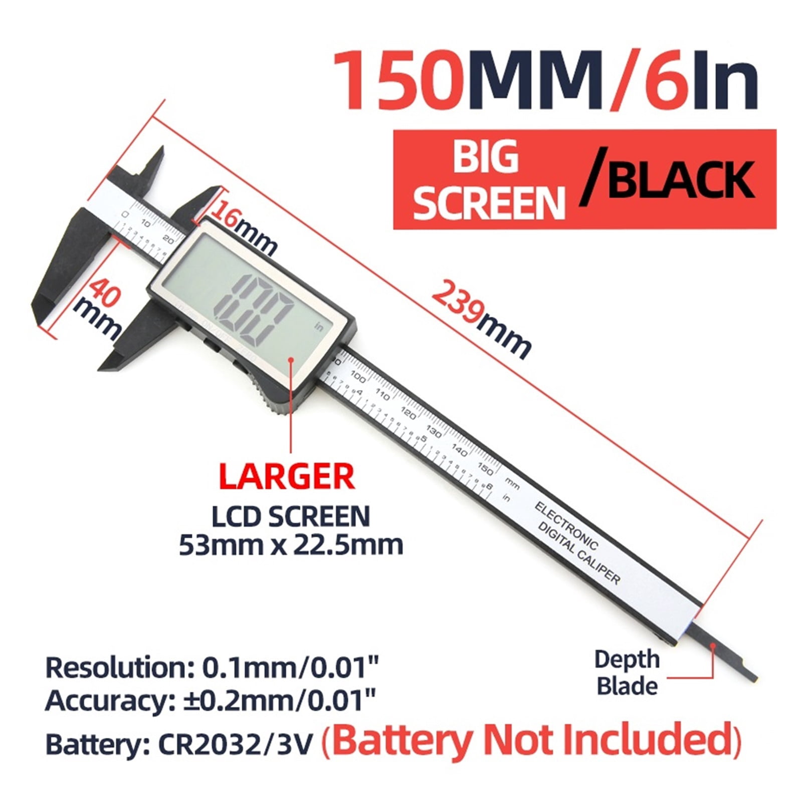 Electronic Digital Display Caliper Large Screen Display Vernier Caliper Carpenter Tool Caliper