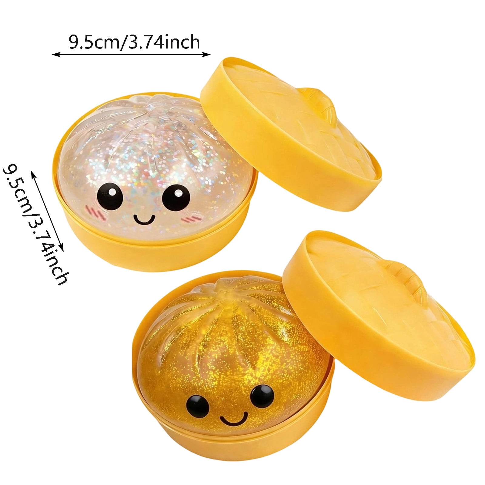 Glitter Colorful Dumpling Squishy, Cute Squishy Dumpling Large with Steamer, Squishy Dumpling Doll with Cute Expressions, Silicone Bun Sensory Fidget Dolls, Hand Pinching Decompression Dolls
