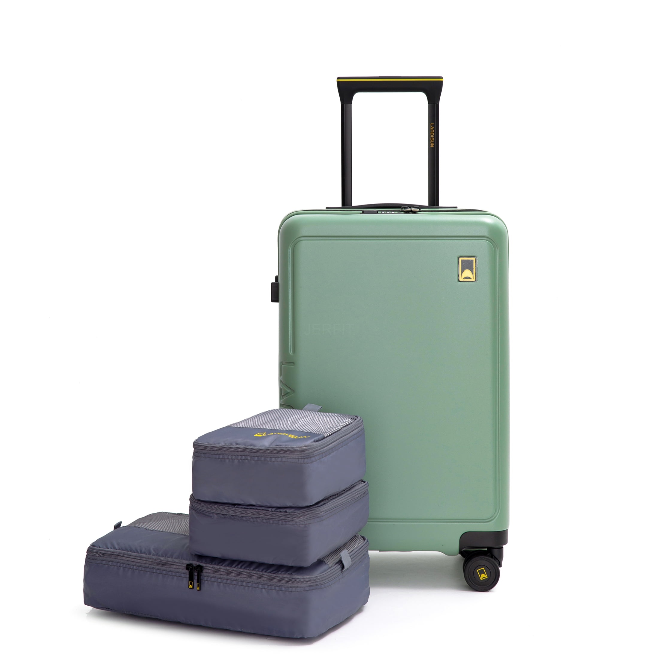 JERFIT 19-Inch Expandable Carry On Luggage with Spinner Wheels, ABS+PC Hardshell Suitcase, Lightweight Green Checked Bag for Air Travel