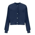 thumbnail image 6 of ZQGJB Women Bomber Jacket Lightweight Casual Button Down Long Sleeve Mock Neck Varsity Jackets Shackets with Pockets Fashion Outwear Coat Dark Blue XL, 6 of 8