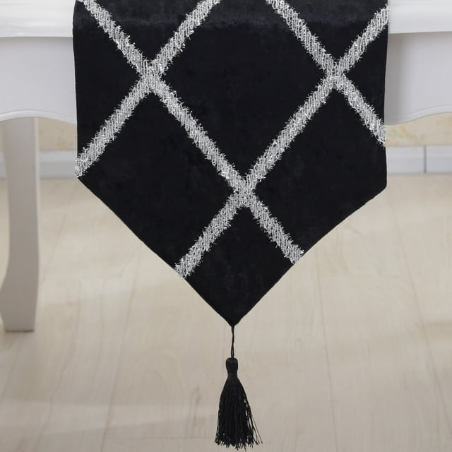 Nvzi Mantel clásico con borlas para decoración de bodas, fiestas de Navidad, 11 x 70 pulgadas, color negro