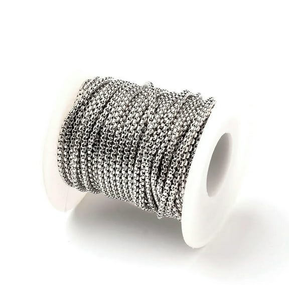 U8MO 32ft/Roll 304 Stainless Steel Box Chains Tiny Metal Strings Spool Quality 2.5mm