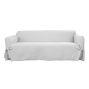 Sure Fit Farmhouse Basketweave Box Cushion Sofa Slipcover, 100% Polyester, Pattern: Solid, Gray
