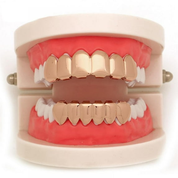 Hip Hop Teeth Grillz Caps Top & Bottom Grill Fang Set, 6 Teeth Grillz Top and Bottom Grills Set Shiny Hip Hop Teeth Grillz