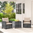 thumbnail image 4 of Costway 5 Piece Patio Rattan Furniture with 2 Ottomans & Tempered Glass Coffee Table Brown + Mix Gray, 4 of 10