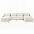 thumbnail image 4 of Modern Beige Chenille Four-Seater Sofa with Movable Ottoman and Solid Wood Frame (220×80×75cm), 4 of 25