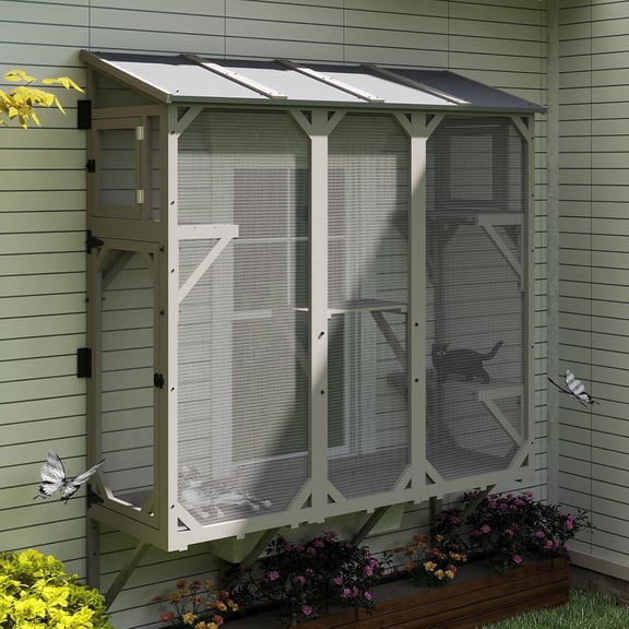 Petsblublu Large Catio Cat Window Box, Outdoor Cat House Enclosure with 4 Platforms