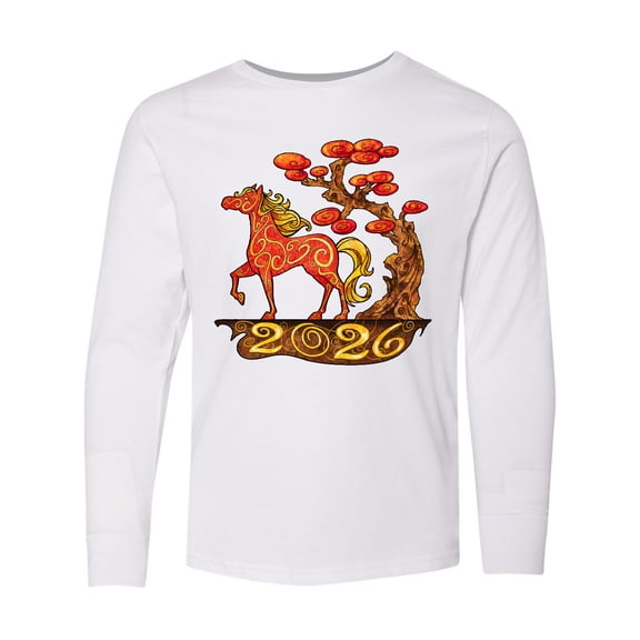 Inktastic 2026 Year of the Horse Happy New Year's Long Sleeve Youth T-Shirt