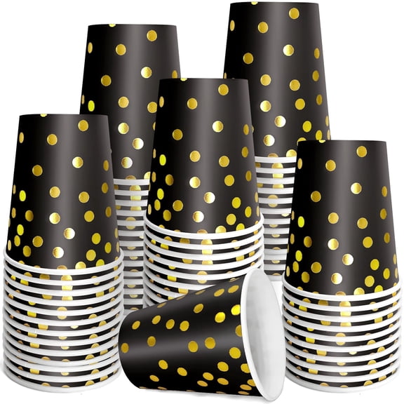 Pink and Gold Paper Cups,9 oz Pink Disposable Cups,Gold Foil Dot Paper Cups for Birthday Wedding Party Supplies(50 Pcs)