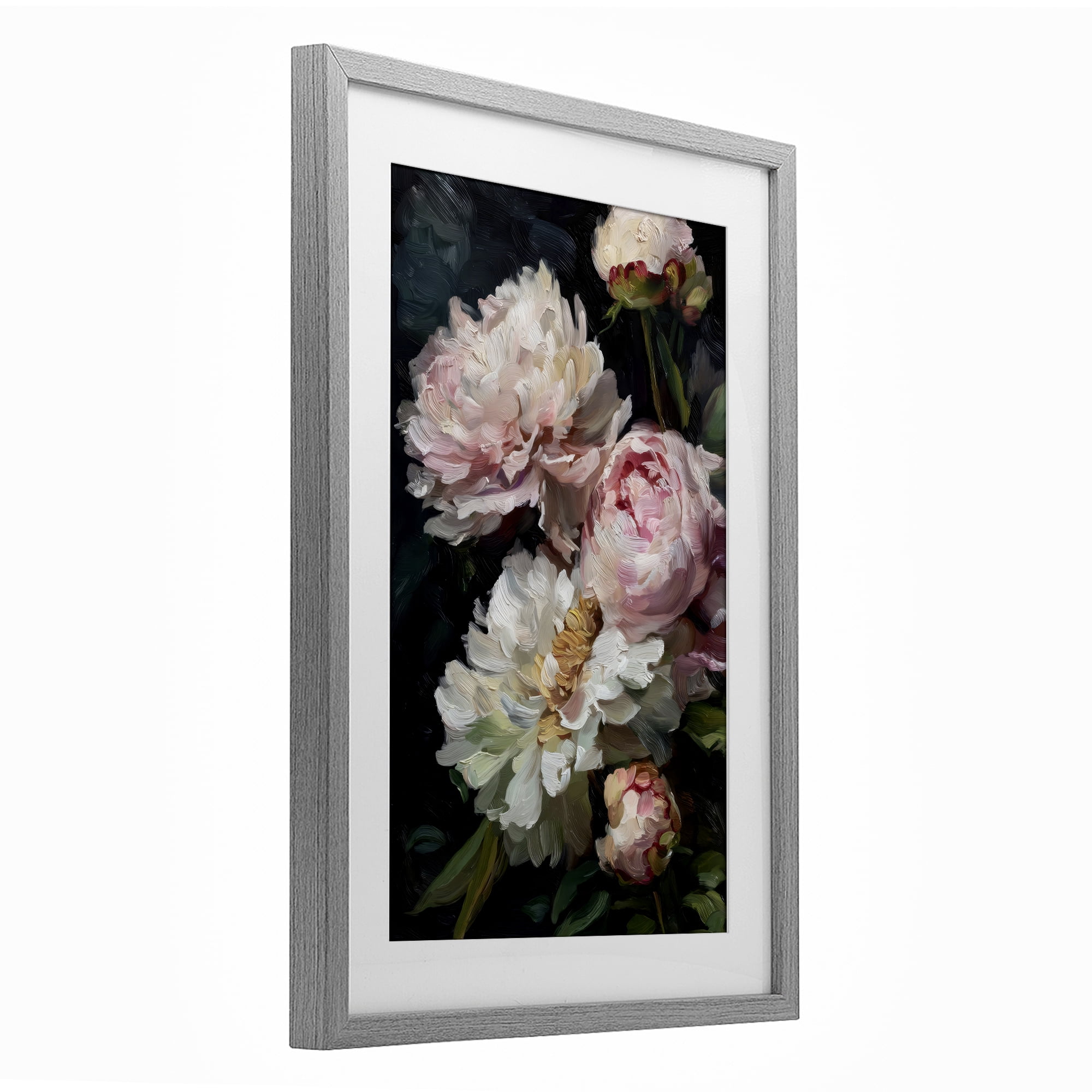 Stupell Industries Soft And Moody Peonies Gray Framed Print Under Glass, design by Petal Prints Design
