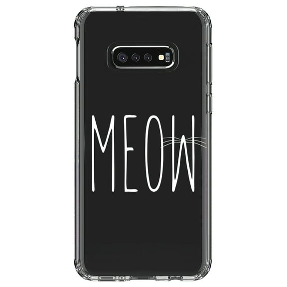 DistinctInk Clear Shockproof Hybrid Case for Samsung Galaxy S10e (5.8" Screen) - TPU Bumper Acrylic Back Tempered Glass Screen Protector - Meow - Cat Whiskers