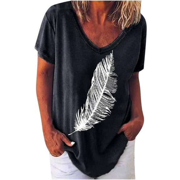 JINMGG Womens Tops Clearacne Fashion Women's Summer V-Neck Short Sleeve Print Casual T-Shirt Blouse