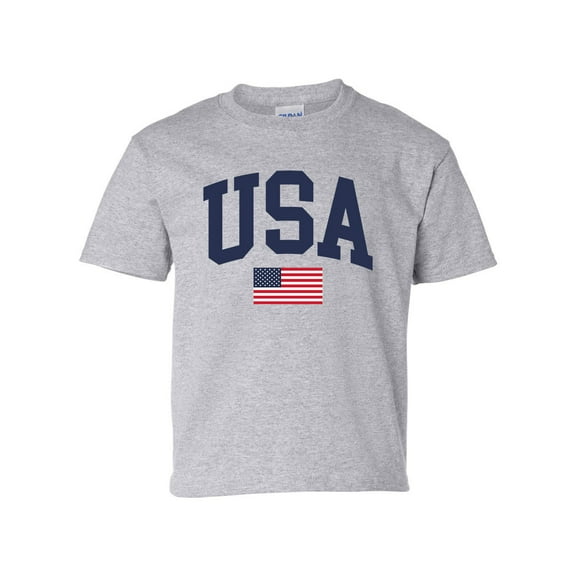 USA American Flag Patriotic 4th of July American Youth Kids Children's T-shirt Graphic Tee Graphic Tee-Sports Grey-medium