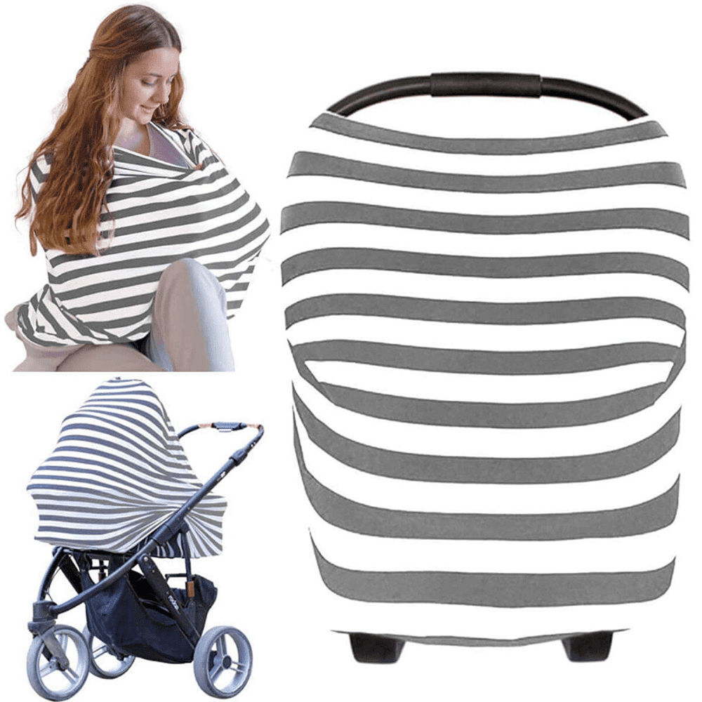Baby Carseat Canopy Cover Infant Car Seat Canopy for Boy Girl,All-in-1 Nursing Breastfeeding Covers Up Multi Use Stretchy Width Stripe,Brown 