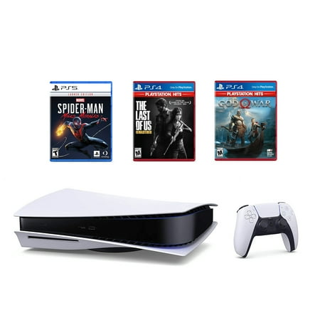 PlayStation 5 Games Bundle: Disc Version Console with Wireless Controller with The Last of Us Remastered, God of War & Spiderman Miles Morales