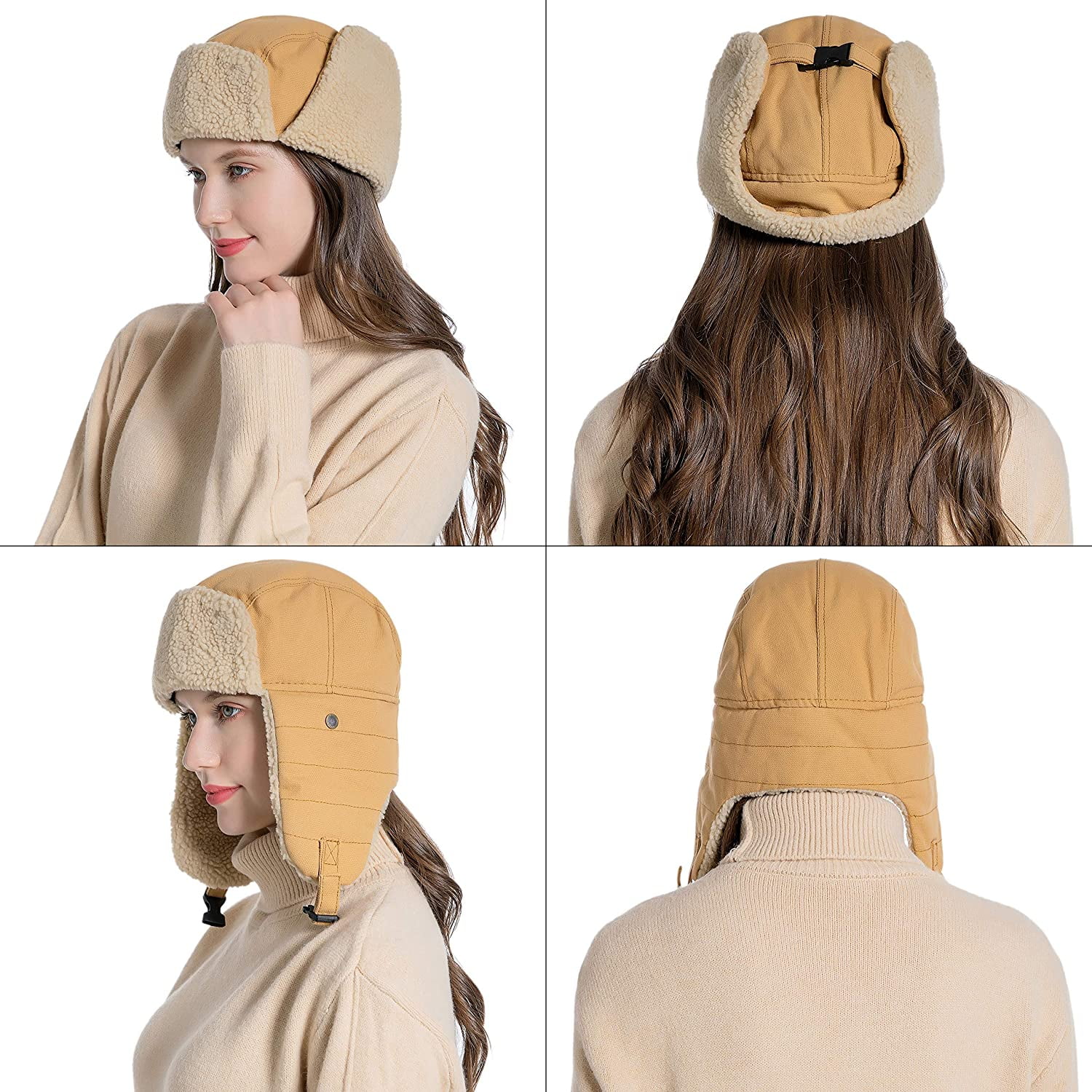 Muryobao Winter Hat Cold Weather Trapper Hat Outdoor Warm Windproof Ski Cap with Ear Flap Trooper Hunting Hats for Men Women Khaki