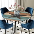 thumbnail image 5 of Elastic Fitted Round Tablecloth, Texas Star Vintage Waterproof Stretch Table Cover for 45"-54" Tables, Berry Turquoise Green Brown Wooden Washable Outdoor Tablecloths for Patio, Picnic, Camping, 5 of 9