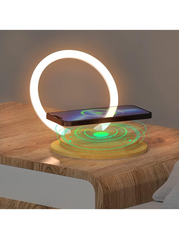 LED Bedroom Lamp with wireless charger, Modern Bedside Lamps Touch Table lamp Charging Station for Nightstand Decorations, 3 Brightness Levels Eye-Caring Desk Night Light for Home Office Decor Gifts