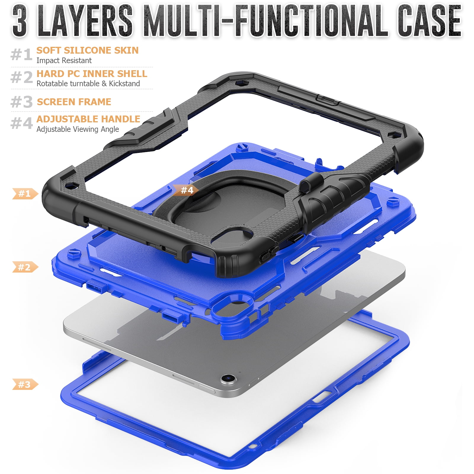 Allytechgroup iPad 11th 10th Gen Case with Screen Protector,Heavy Duty Shockproof Rotating Stand Pencil Holder 3-Layers Rugged Bumper Kids Friendly Case Cover for iPad A16 11th 11" 2025/ iPad 10th Gen