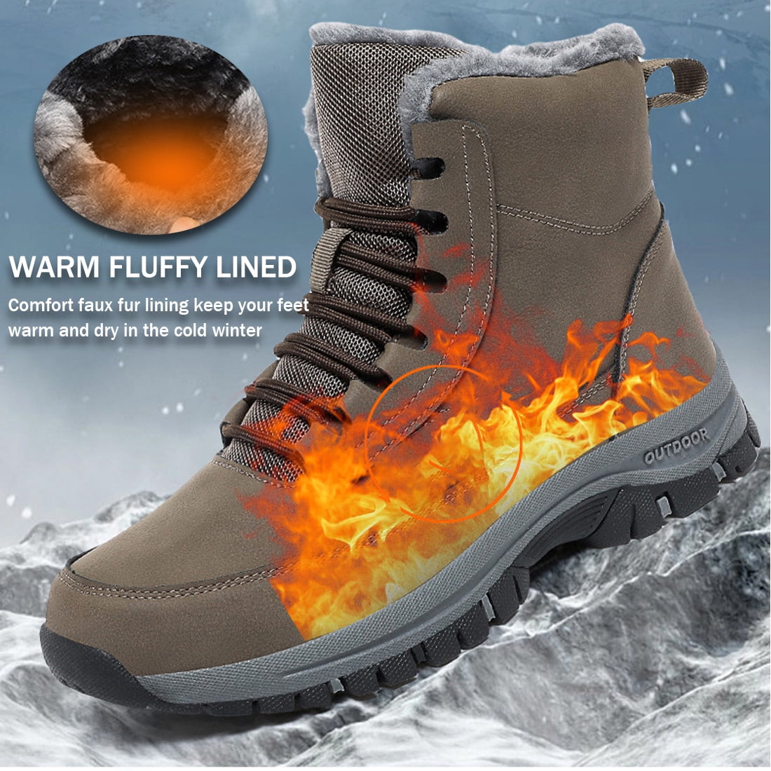 Ecetana Mens Winter Snow Boots Anti Slip Hiking Outdoor Trekking Shoes