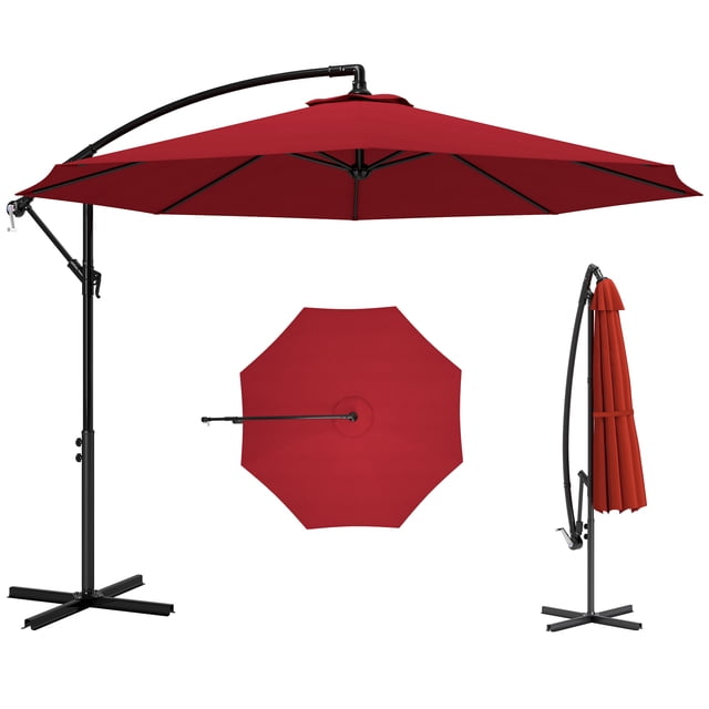 CoSoTower Parasol Déporté de 9,7 Pieds avec Manivelle, 8 Nervures et Base Croisée pour Extérieur, Ombrage, Rouge Vin