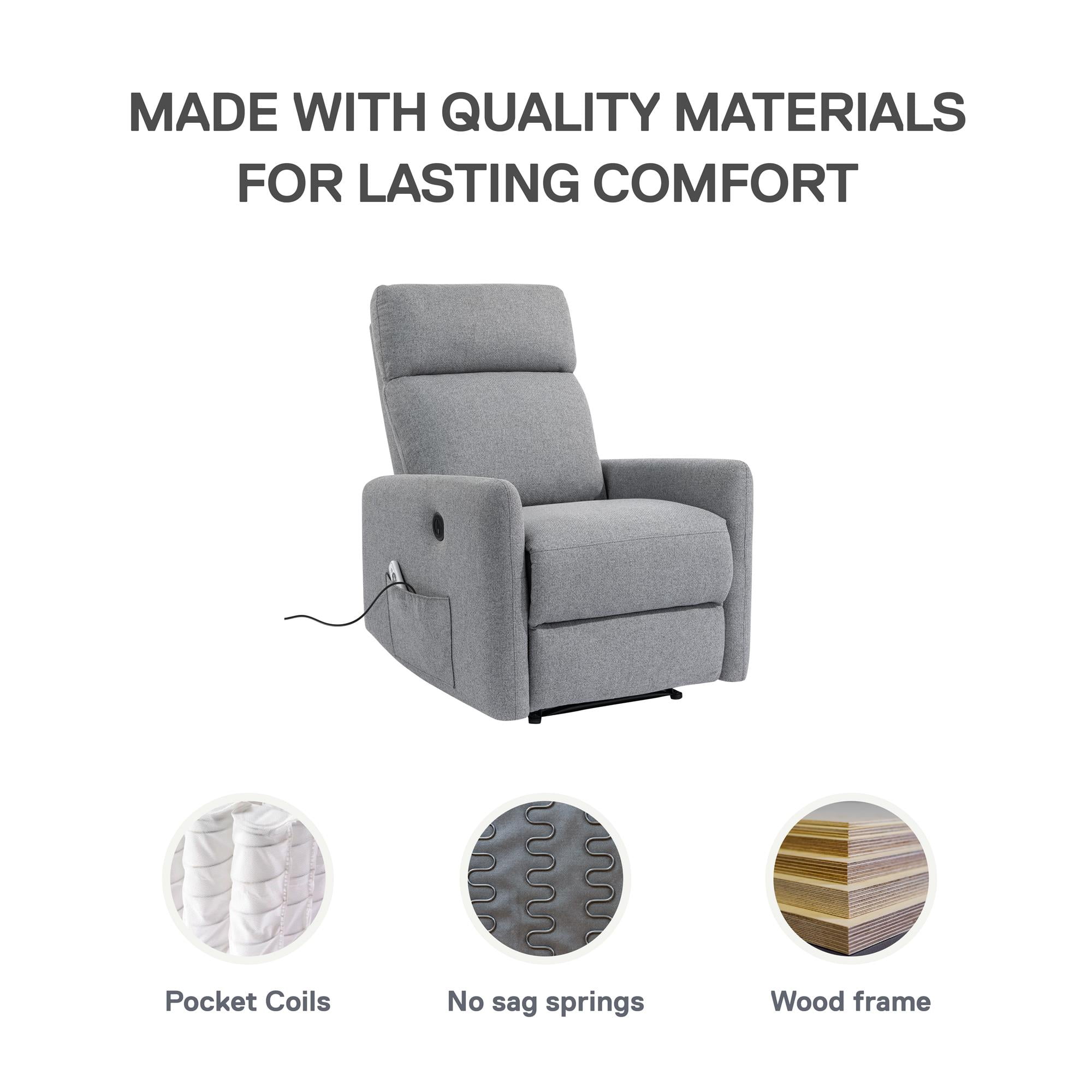 DHP Kai Power Recliner Chair with 8 Zone Massage and Lumbar Heat, Dark Gray Linen